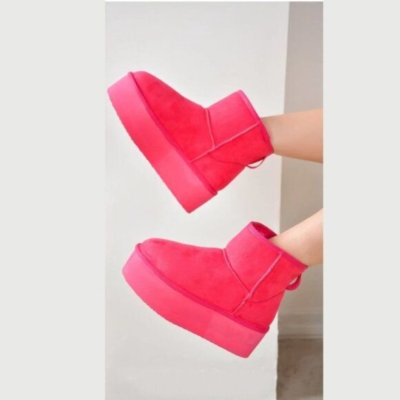 Cape Robbin Robbin Girl Pink Nomel Plush Platform Winter Ankle Boots Bootie - Picture 10 of 10